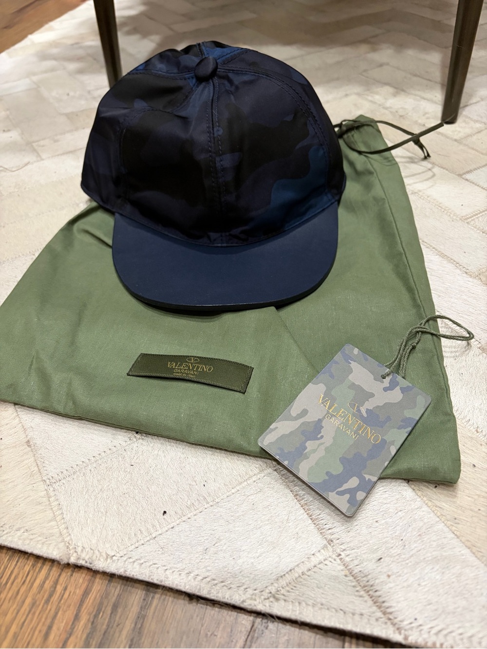 Valentino Navy Camouflage Baseball Cap with Branded Tag